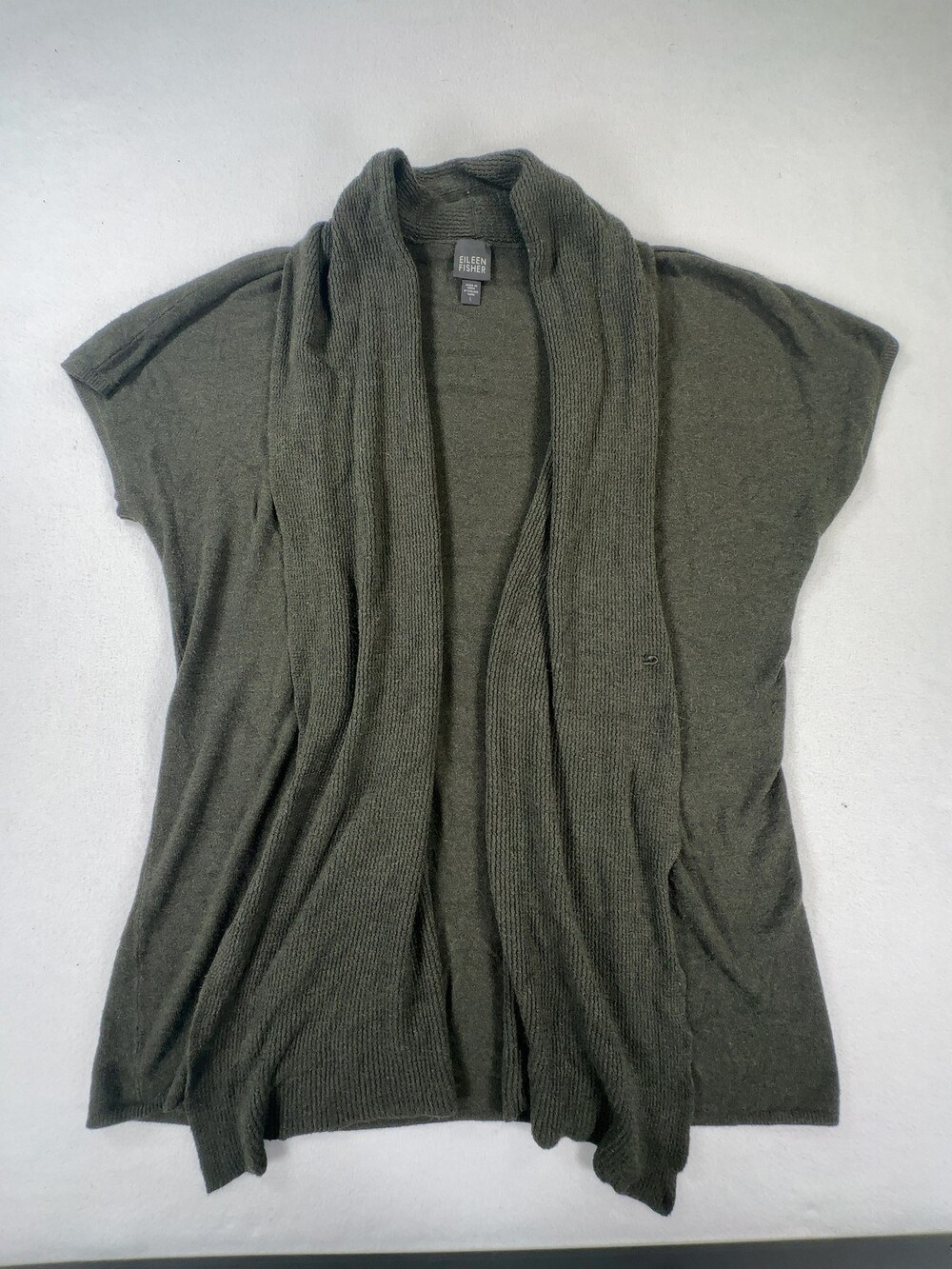 Eileen Fisher Cardigan Sweater Shawl Collar Olive Green Women's Size Large